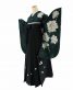 卒業式着物[シック]深緑に薄緑のアラベスク模様・大きな白い花No.812